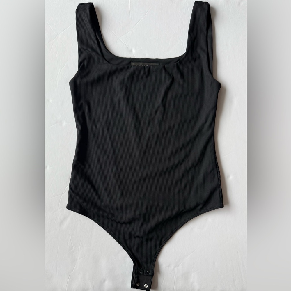 LOFT Versa Ribbed Square Neck Sleeveless Bodysuit Black Size M